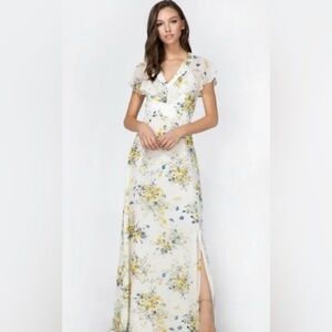 Adelyn Rae White Maxi Dress with Yellow and Blue Floral Print